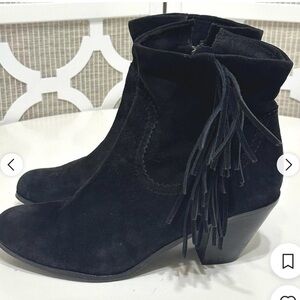 Sam Edelman Black Suede Ankle Boots with Fringe
